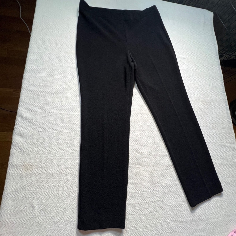 Kasper Womens Black Textured Knit Pull On Straight Leg Dress Pants Size L